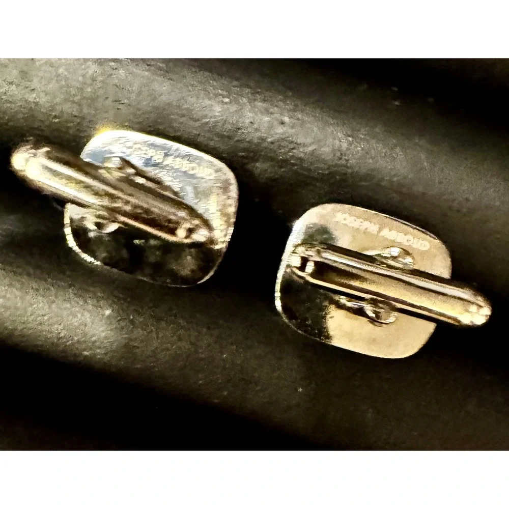 Joseph Abboud Mens Cufflinks Silver Tone Cream Enamel Square Striped Toggle Deco
